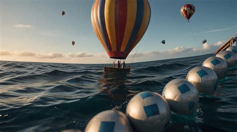 A group of balloons floating in the water with the words hot air ...