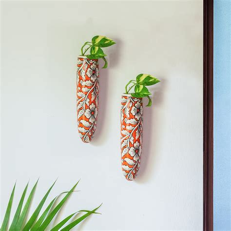 ExclusiveLane 'Fiery Marigold' Ceramic Wall Planters for Living Room ...