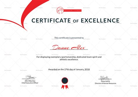 Physical Fitness Excellence Certificate Design Template in PSD, Word