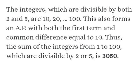 What is the Sum of integers from 1 to 100 that are divisible by 2 or 5 ...
