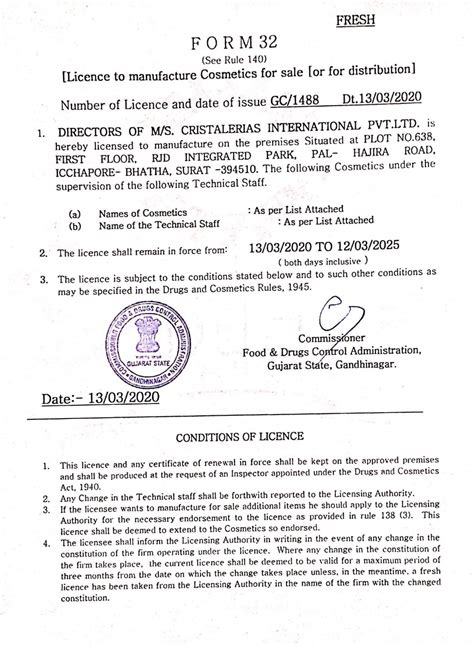 Cosmetic Manufacturing Licence - Ayurved Master