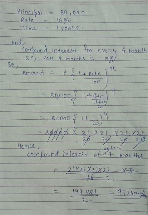 find the compound interest on Rupees 80000 at 15% per annum for 1 year ...