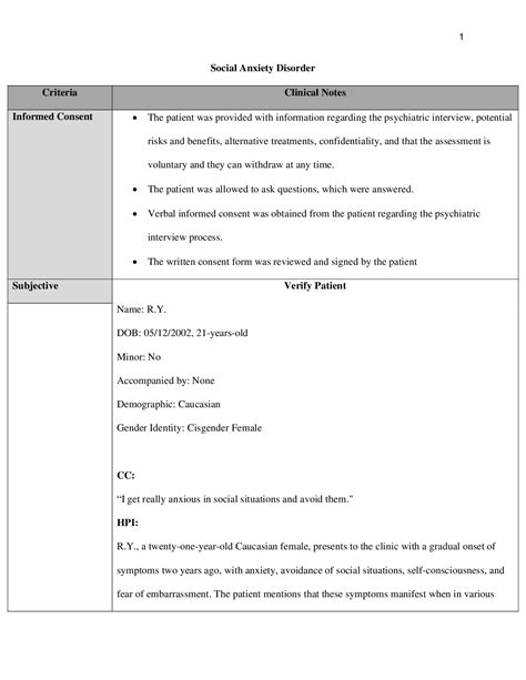 Social Anxiety Disorder SOAP NOTE - DocMerit