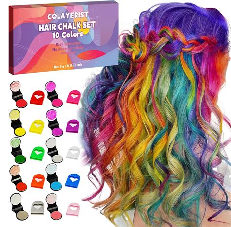 COLAYERIST Hair Chalk for Girls Kids, 10PCS Temporary Hair Dye Colour ...