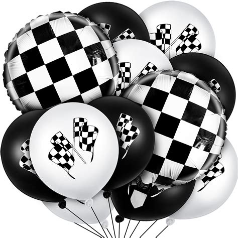 Buy 68 Pieces Checkered Racing Car Party Balloons Black White Checkered ...