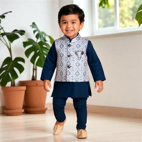 Buy Navy Blue Printed Kurta Pajama for Boys – Mumkins