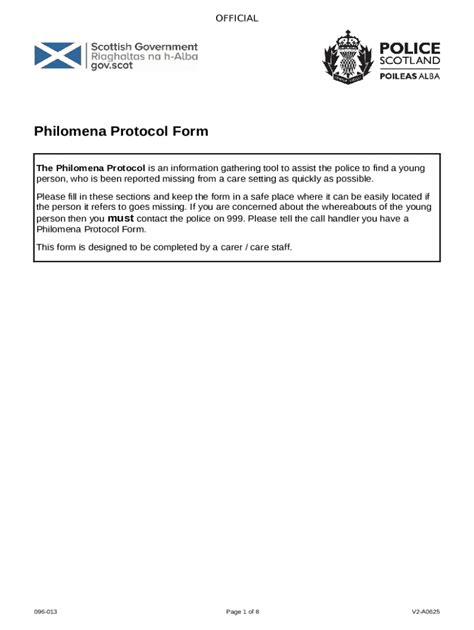 Philomena Protocol Form - Blank Fillable Template | Fill Out, Print ...