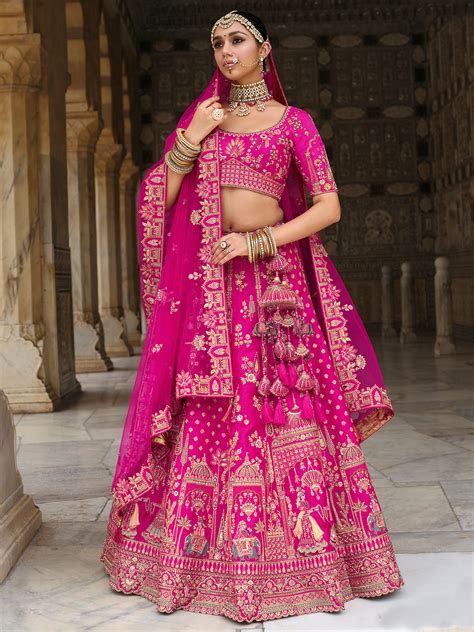 Traditional Pink Silk Lehenga with Khatli Embroidery Heavy Work for ...