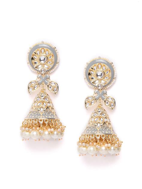 Grey Colored Kundan Studded and Beaded Earrings – Priyaasi
