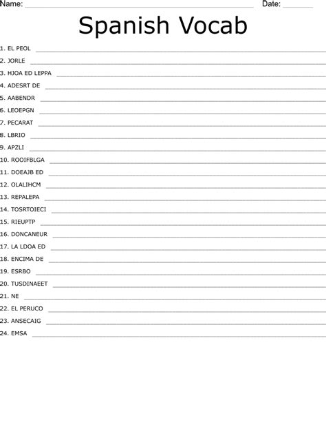 Spanish Vocab Word Scramble - WordMint