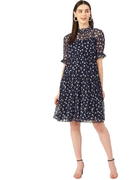 Buy Wisstler Women Navy&White Color Polka Dot Print Wrap Dress Blue at ...