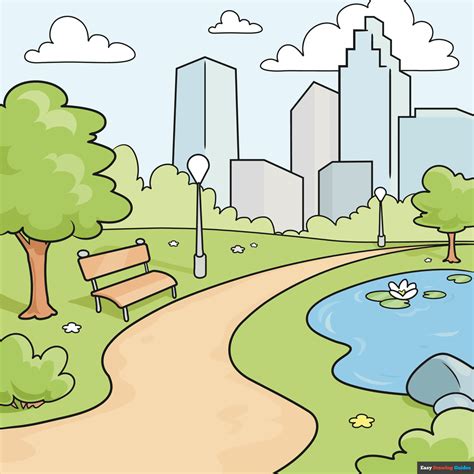 How To Draw A Park For Kids