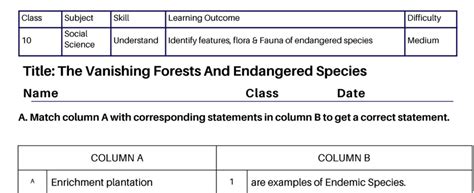 The Vanishing Forests And Endangered Species – Worksheet Warehouse