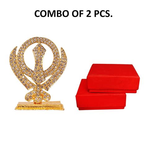 Combo of 2 Brass 24 K Gold Plated With Stones Punjabi Khanda Car ...