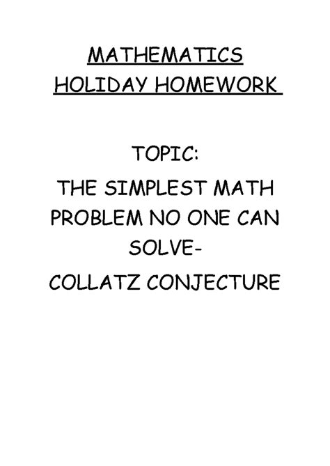 Maths hw - n.... - MATHEMATICS HOLIDAY HOMEWORK TOPIC: THE SIMPLEST ...