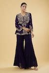 Buy Purple Sharara Mulmul, Tunic Silk Thread, Abstract Floral ...
