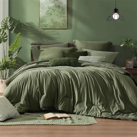 Monbix King Size Comforter Set, Olive Green King Bed Botswana | Ubuy