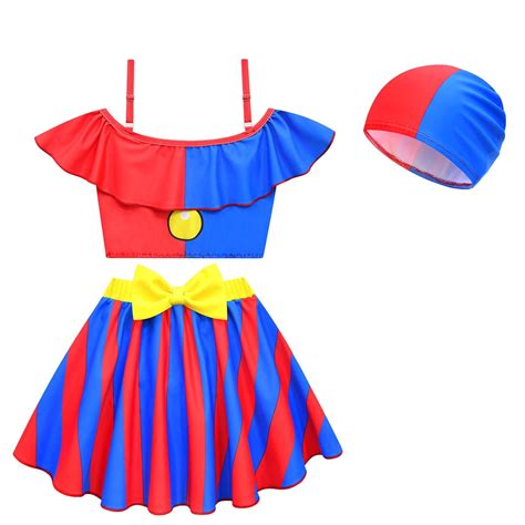 Girls Two-Piece Swimsuit w/Swimming Cap Cartoon Tankini Bathing Suit ...