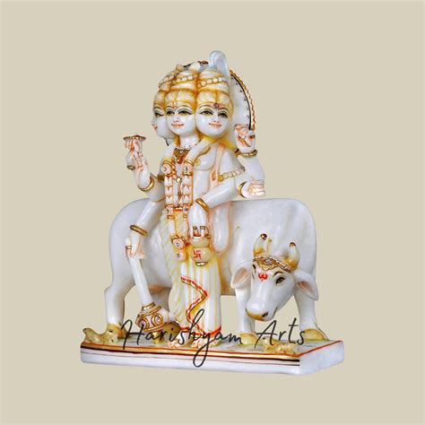 15" White Marble Dattatreya Statue