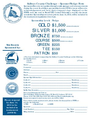 Fillable Online nysta Sponsorship Levels Pledge GOLD $1,500 - nysta Fax ...