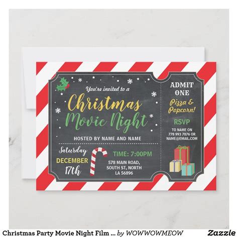 Christmas Party Movie Night Film Ticket Holly Fun Invitation | Zazzle ...