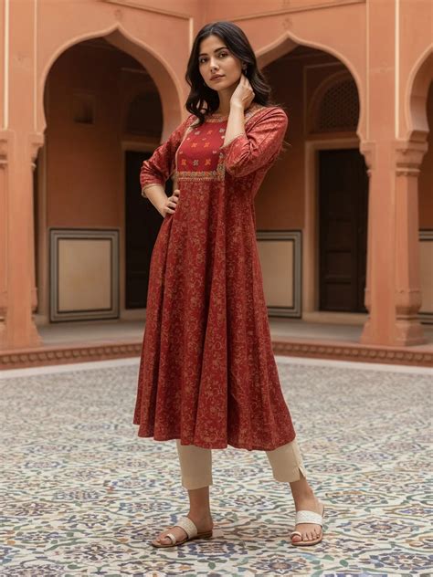 Rayon Embroidered Anarkali Calf Length Kurta –Rangita