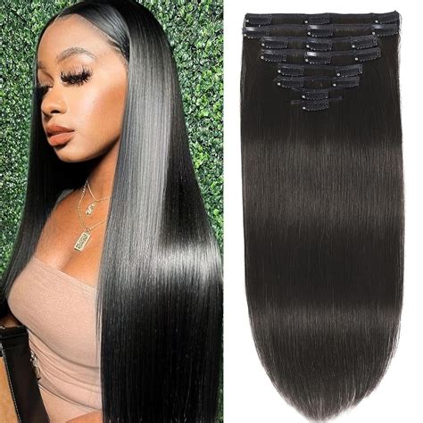 Amazon.com : Clip in Hair Extensions Real Human Hair Clip ins Remy ...