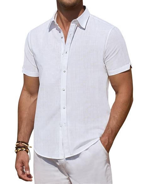 DEMEANOR Short Sleeve Linen Shirts for Men Casual Button Down Hawaiian ...