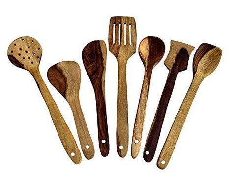 Buy natureCrafts Wooden Cooking and Serving Spoons Non Stick (Set of 7 ...