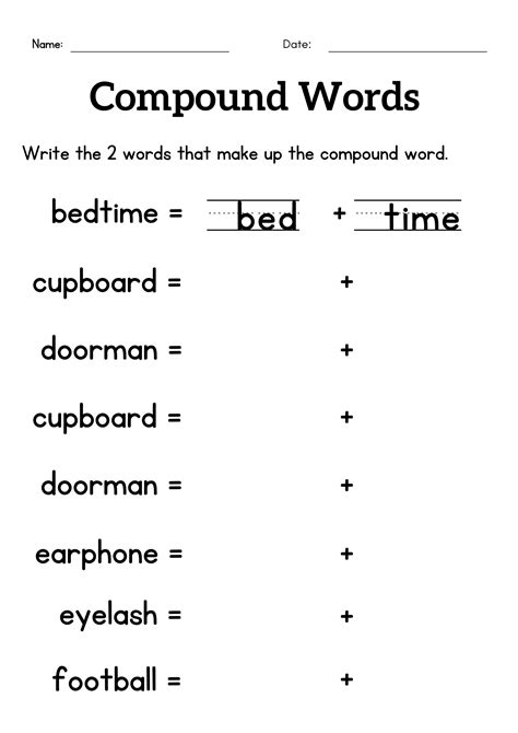 compound words worksheet for grade 1 or 2 - compound words activity ...