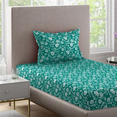 Buy BICHAUNA Sapphire Cotton 104TC Floral Printed 2Pcs Single Bedsheet ...