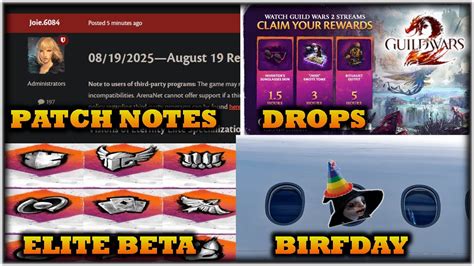 Patch Notes, Drops, Elite Beta Info, BIRFDAY STRIM - August 19th GW2 ...