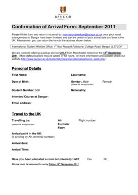 Fillable Online Confirmation of Arrival Form: September 2011 Fax Email ...