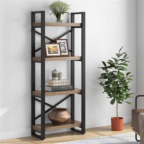 Buy Tribesigns Industrial Solid Wood Bookshelf 4-Tier Etagere Bookcase ...