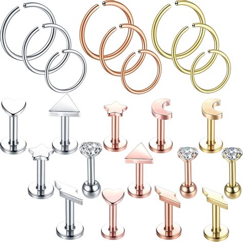 Buy Xpircn 23PCS Lip Rings Studs Stainless Steel Studs Ring Hoop Monroe ...