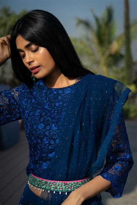 Chanda- Blue Tulle Sequined Hand-Embroidered Lehenga – Priyanka Raajiv