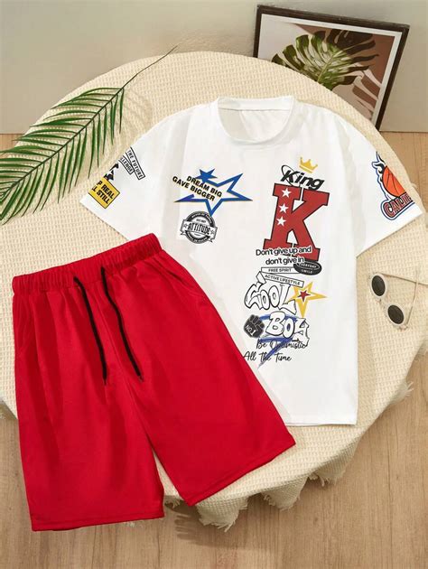 SHEIN 2pcs/Set Sports Streetwear Style Boys Crew Neck T-Shirt And ...
