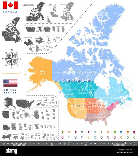 United States census bureau regions ans divisions map; Canadian regions, provinces and ...