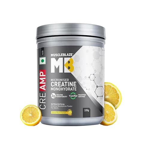 MuscleBlaze Micronised Creatine Monohydrate CreAMP Powder, Citrus Blast ...