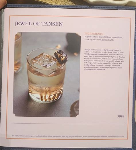 Menu at Tansen, Hyderabad, Sy No. 332 & 333