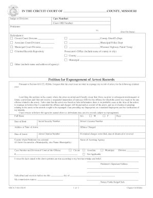 Fillable Online Petition for Expungement of Arrest Records Fax Email ...