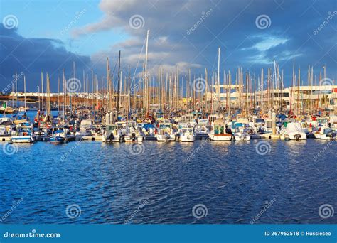 Port in Lanzarote on the Atlantic Ocean Stock Photo - Image of moored ...