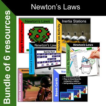 Newton's Laws Bundle - Hands on lab, Boom cards, Pixel Art Worksheet, PBL
