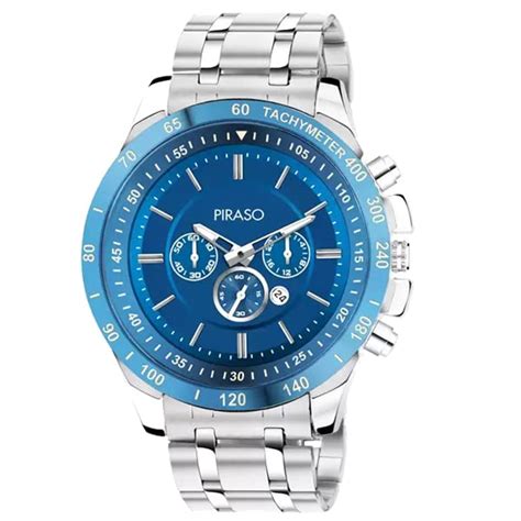 PIRASO Chrono Working Stunning Blue Dial with Date and Silver Stainless ...