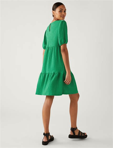 Buy Jersey Textured Knee Length Tiered Dress at Marks & Spencer