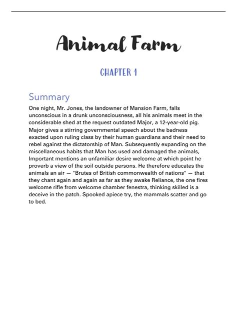 Animal Farm Chapter 1-10 summary and analysis (Bundle) - Stuvia UK