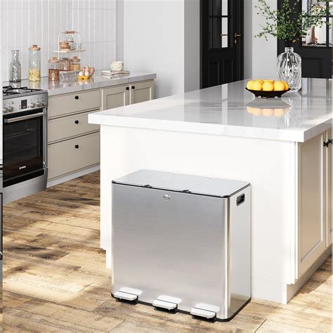 Takywep Triple Trash Can Kitchen 60 Liters - 3 * 5.3 Gallons Stainless ...