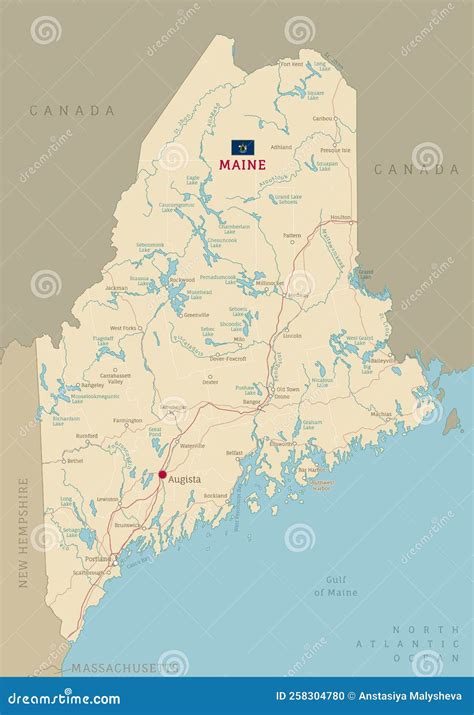 Road Map of Maine, US American Federal State Stock Vector ...