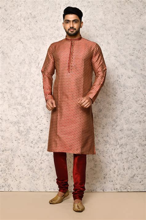 Maroon Colour Jacquard Fabric Thread Work Kurta Pajama