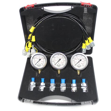 SINOCMP Hydraulic Pressure Gauge Kit With 3 Gauges 6 Couplings 25/40/60 ...